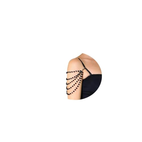 1Pcs Pearl Bra Straps Jewelry,Adjustable Bra Shoulder Chain,Pearl Lingerie Straps,Wedding Bridal Dress Underwear Chain for Women Backless Party - color: Black