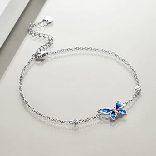 YAFEINI Anklet Bracelets for Women Girls Sterling Silver Hummingbird/Dragonfly/Butterfly Link Chain Anklets Jewelry Gifts - color: Butterfly anklets