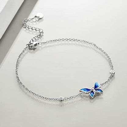 YAFEINI Anklet Bracelets for Women Girls Sterling Silver Hummingbird/Dragonfly/Butterfly Link Chain Anklets Jewelry Gifts - color: Butterfly anklets