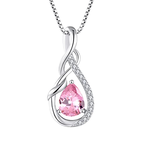 STARCHENIE Infinity Teardrop Necklace for Women 925 Sterling Silver Pendant Birthstone Jewelry - color: Silver-10-Oct-Pink Tourmaline