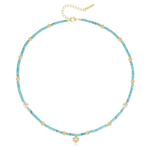 KissYan Beaded Choker Necklace for Women, Colorful Natural Gemstones Pearl Choker 14K Gold Plated Pendant Healing Crystal Necklace Handmade Stone Jewelry Gift | 14K Gold Plated Pendant Necklaces, Natural Gemstones Pearl Choker, Healing Crystal Chain, Hand