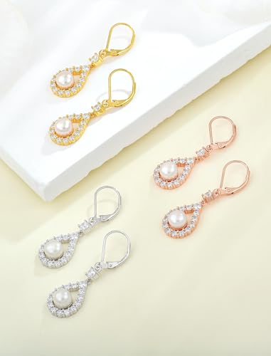 STARCHENIE Freshwater Cultured Pearl Earrings Necklace 925 Sterling Silver Cubic Zirconia Jewelry Set for Women