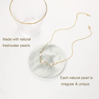 Tewiky Pendant Necklace for Women 14k Gold Plated Chain Choker Necklaces | Dainty Necklaces,Aesthetic Simple Necklace,Jewelry Gifts for Women - color: pearl bar choker gold
