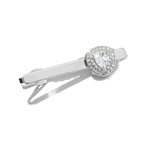 Rhinestone Triangle Tie Clip Bar for Men Silver Plated Fashion Crystal Geometric Birthstone Business Necktie Suit Shirt Tuxedo Formal Wear Brooch Dress Accessories Dainty Party Jewelry - color: Clear CZ