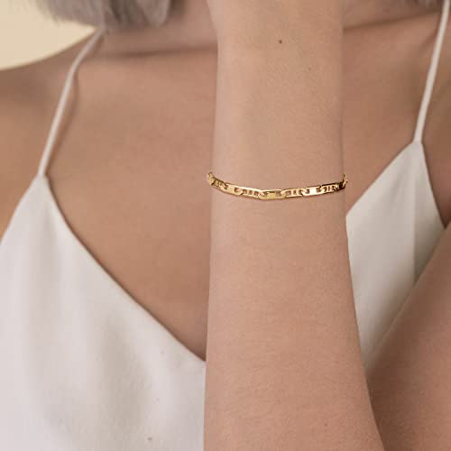 LOYATA Chain Bracelet Gold Link 14K Gold Plated Dainty Pearl Bracelet Simple Jewelry Gift for Women - style: Flat Chain