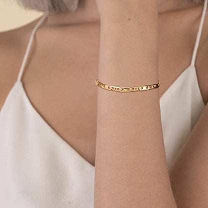 LOYATA Chain Bracelet Gold Link 14K Gold Plated Dainty Pearl Bracelet Simple Jewelry Gift for Women - style: Flat Chain