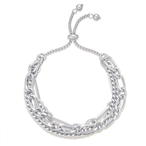 14K Gold Bracelets for Women Adjustable Slider Bracelet Bangle Bracelets for Women Trendy Chain Bracelet - color: Stacking-White Gold
