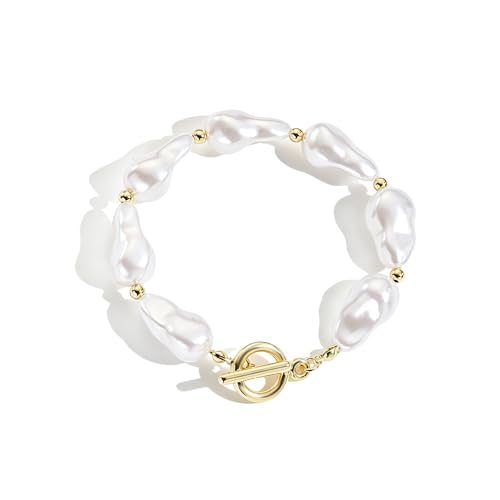 Baroque Pearl Bracelet for Women Elegant Gold Plated Irregular Chunky Pearls Bracelets Summer Starfish Seashell Conch Cuff Bracelets Jewelry for Vacation - color: gold