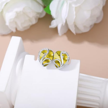 Butterfly Heart Birthstone Crystal Stud Earrings for Women S925 Sterling Silver Heart Birthstone Studs Birthday Gifts for Wife Mother Daughter Girlfriend Mom - color: 11-November