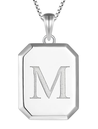 YL Initial Necklace 925 Sterling Silver Square/Round/Heart Letter Pendant A-Z Alphabet Polished Jewelry for Women - color: Letter-M, style: Square Shaped