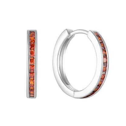 Starchenie Huggie Hoop Earrings for Women 925 Sterling Silver Princess Cut Birthstones Jewelry Gift - color: 01-Garnet-Jan
