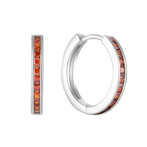 Starchenie Huggie Hoop Earrings for Women 925 Sterling Silver Princess Cut Birthstones Jewelry Gift - color: 01-Garnet-Jan