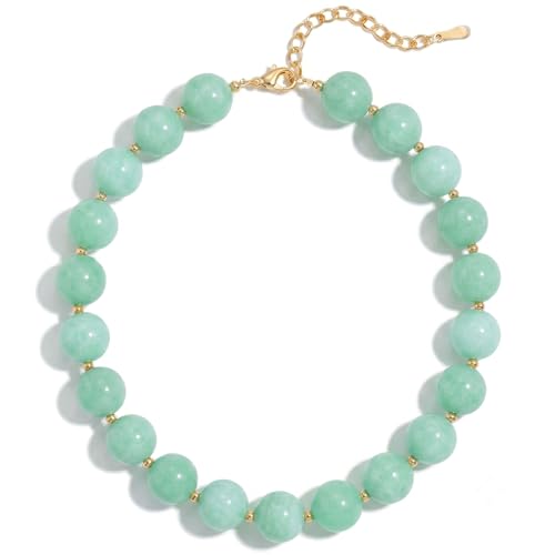 Colorful Beaded Necklace for Women Boho Statement Chunky Necklace Natural Stone Beads Gemstone Choker Necklaces Handmade Summer Beach Jewelry - color: Mint Green