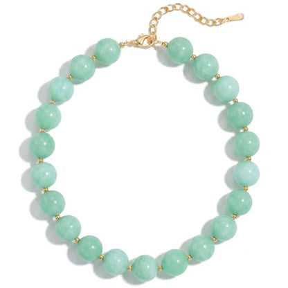 Colorful Beaded Necklace for Women Boho Statement Chunky Necklace Natural Stone Beads Gemstone Choker Necklaces Handmade Summer Beach Jewelry - color: Mint Green