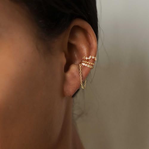 Ear Cuff Earrings for Women Non Piercing,Dainty 14K Gold Plated Chain Cartilage Earrings Set Gold Statement Cuff Earring Stack Fashion Cartilage Earrings for Women Trendy Gold Jewelry - color: ear cuff2-Gold