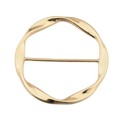 Round Twisted Circle Silk Scarf Ring Brooch for Women Girls Minimalist Shawl Scarves Buckle Wrap Clip Fashion Dress Accessories Decoration Jewelry Gift - color: Gold-Tone