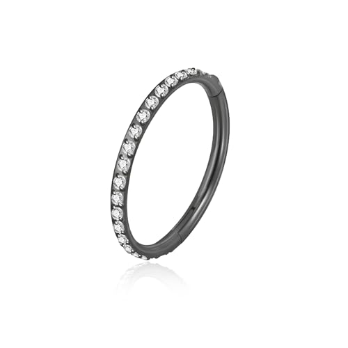 Lantine G23 Titanium Nose Rings Hoops Seamless Clicker Cz Nose Septum Piercings Rings Cute Diamond Hinged 16g 20g Cartilage Conch Daith Helix Tragus Piercing Jewelry - color: Black, size: 20g 10mm