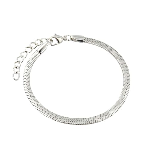 Waterproof 14K Gold Over Herringbone Chain Bracelet Anklet for Women and Men, Ankle Bracelet Premium Solid Stainless Steel (Silver) - size: 6 Inch, style: WIDTH - 3 MM