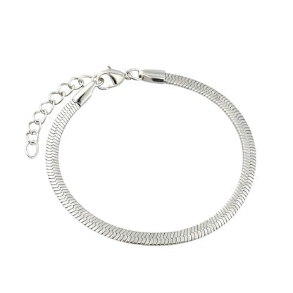 Waterproof 14K Gold Over Herringbone Chain Bracelet Anklet for Women and Men, Ankle Bracelet Premium Solid Stainless Steel (Silver) - size: 6 Inch, style: WIDTH - 3 MM
