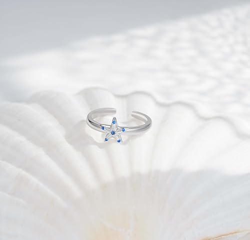 Step Forward 925 Sterling Silver Toe Rings for Women - Adjustable Infinity Daisy Starfish Butterfly Stylish Toe Ring Band for Woman - Summer Vacation Beach Boho Foot Jewelry Gifts - style: Starfish
