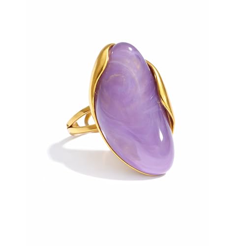 Mchic Colorful Chunky Statement Ring for Women: Boho Large Oval Acrylic Finger Ring Stainless Steel Adjustable Beach Summer Y2K Handmade Jewelry Gift for Women - color: Purple