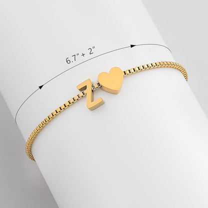 Gold Initial Bracelet for Women Dainty Personalized Name Bracelet | 14K Gold Plated, Letter A-Z Bracelet, Tiny Gold Initial Cute Heart Bracelet Jewelry Gift - color: Z