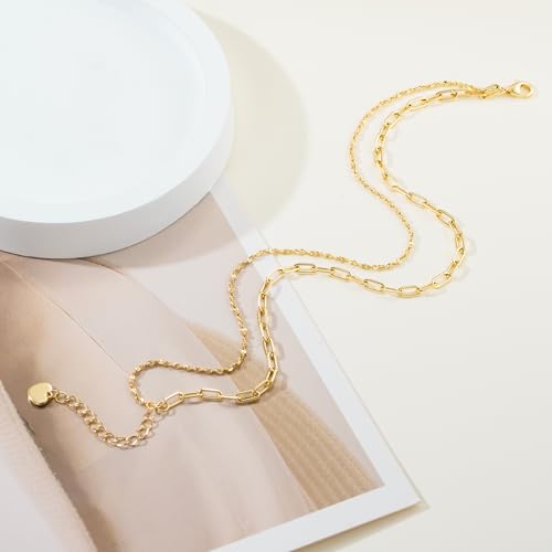 14K Gold Anklets for Women Gold Ankle Bracelets for Women | 14K Gold Anklets for Women Double-Layer Design Delicate Chain Stacked with Paperclip Link Anklets for Womens Ankles Bracelets