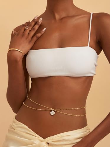 14K Gold Plated Waist Chain for Women, Layered Belly Belt Chains Beach Waist Beads Chain Waterproof Body Chain Summer Jewelry Accessories for Women - style: GD-1