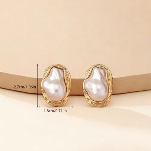 Boho Pearl Statement Earrings for Women Irregular Pearl Earrings | Big Round Freshwater Pearls Bridal Gold Earring Beach Ocean Vacation Jewelry - style: A Style