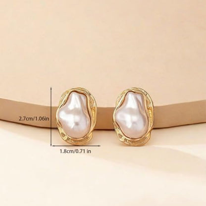 Boho Pearl Statement Earrings for Women Irregular Pearl Earrings | Big Round Freshwater Pearls Bridal Gold Earring Beach Ocean Vacation Jewelry - style: A Style