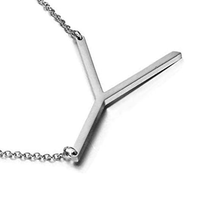 MOMOL Sideways Initial Necklace 18K Gold Plated Stainless Steel Large Big Letters Pendant Necklace Script Name Monogram Necklaces for Women - color: Y