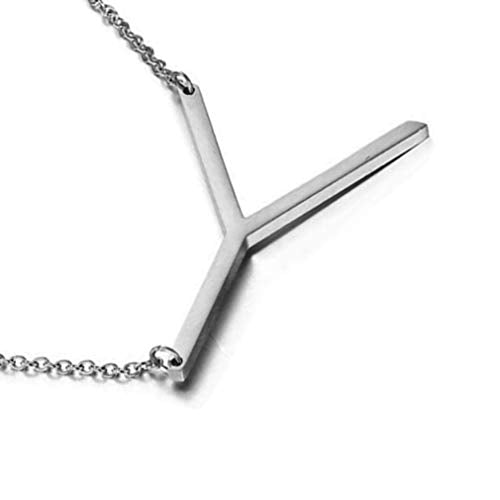 MOMOL Sideways Initial Necklace 18K Gold Plated Stainless Steel Large Big Letters Pendant Necklace Script Name Monogram Necklaces for Women - color: Y