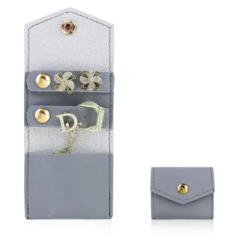 Mini Travel Jewelry Roll Bag with Buckle, Foldable Multifunctional Mini Travel Jewelry Case, Jewelry Roll Storing Rings, Necklaces, Earrings (Grey) - color: Grey