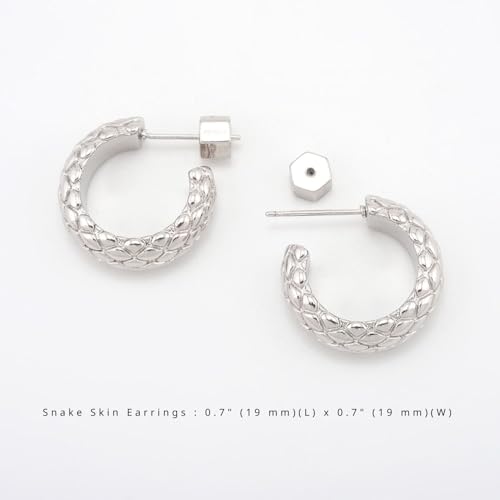RENAIZ Dainty Lightweight Hoop & Stud Earrings for Women – 14K Gold Plated & Rhodium Plated, Minimalist Geometric Hypoallergenic Jewelry, Tiny Dainty Everyday Studs and Hoops - color: White Gold, style: Snake Skin