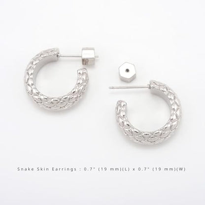 RENAIZ Dainty Lightweight Hoop & Stud Earrings for Women – 14K Gold Plated & Rhodium Plated, Minimalist Geometric Hypoallergenic Jewelry, Tiny Dainty Everyday Studs and Hoops - color: White Gold, style: Snake Skin