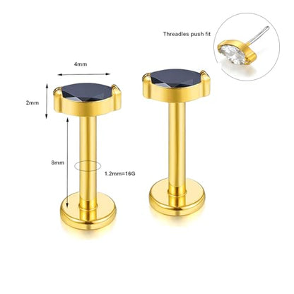 BelezaDosas G23 Titanium Labret Studs 16G Threadless Push-in Press Fit Lip Cluster Tragus Helix Lobe Conch Rook Medusa Cartilage Monroe Earring Push Back Piercing Jewelry - color: 16g8mm eye gd bk