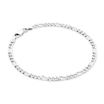 Miabella Italian 925 Sterling Silver 3mm Figaro Bracelet for Women | 18K Gold Plated Option, Solid Link Chain, Fine Jewelry, Made in Italy - color: sterling silver, size: Length 8 Inches
