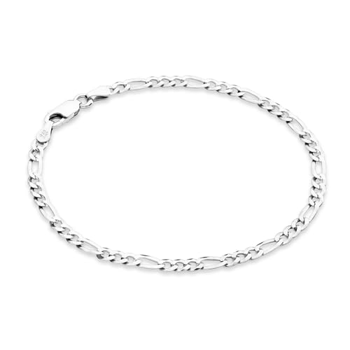 Miabella Italian 925 Sterling Silver 3mm Figaro Bracelet for Women | 18K Gold Plated Option, Solid Link Chain, Fine Jewelry, Made in Italy - color: sterling silver, size: Length 7 Inches