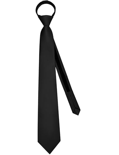 Branduce 3.15"（8cm） Mens Solid Satin Tie Pre-tied Adjustable Zipper Necktie for Business and Wedding - color: Black