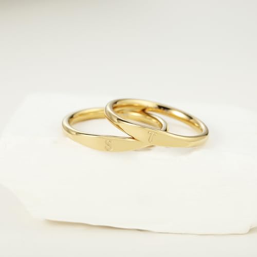 Gold Initial Rings for Women Non Tarnish Thumb Rings for Teen Girls 14K Gold plated for Women - color: S