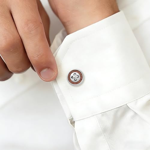 Cuff Links Mens Cufflinks Wood Inlay - Rectangular Brass Cuff Links with Gunmetal Finish, 3-Layer Electroplating, Unique Wood Grain Shirt Accessories for Business Wedding Tuxedo, Durable & Anti-Fade Jewelry Gift - color: Circle/Wood
