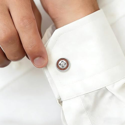 Cuff Links Mens Cufflinks Wood Inlay - Rectangular Brass Cuff Links with Gunmetal Finish, 3-Layer Electroplating, Unique Wood Grain Shirt Accessories for Business Wedding Tuxedo, Durable & Anti-Fade Jewelry Gift - color: Circle/Wood