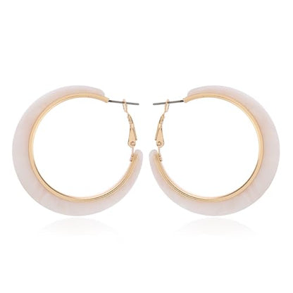 Tortoiseshell Hoop Earrings for Women Colorful Leopard Charm Earrings C-Shaped Circular Statement Earring Lightweight Resin Earring Party Holiday Birthday Party Daily Wear Jewelry - color: White