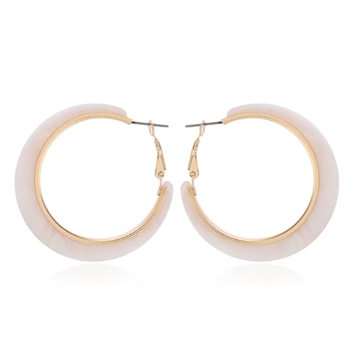 Tortoiseshell Hoop Earrings for Women Colorful Leopard Charm Earrings C-Shaped Circular Statement Earring Lightweight Resin Earring Party Holiday Birthday Party Daily Wear Jewelry - color: White