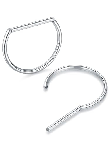 Oveta Titanium D Shaped Nipple Rings 14G for Nipple Piercing Jewelry Higned Segment Clicker Cartilage Hoop Earring 12mm 14mm 16mm for Women Men, Silver/Gold/Black, 2PCS - color: Silver No CZ, size: 16mm Bar