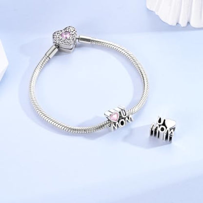 NARMO 925 Sterling Silver Charm Bead for Bracelets Silver Charms for Women - color: LOVE U MOM