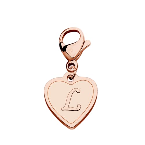FAADBUK Initial Letter A-Z Alphabet Heart Charms for Jewelry Bracelet Keychain Necklace Initial Stainless steel Clasp Clip on Charm - color: intial L RG