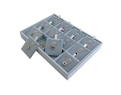 Premium Quality Grey Velvet Stackable Organizer Tray Pendant Necklace Jewelry Storage Store Home Drawer Closet Inserts Dividers with Removable Tabs - size: Pendants