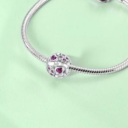 925 Sterling Silver Lucky Clover Birthstone Charms for Bracelets Dangle Pendant with 5A Cubic Zirconia Compatible Pandora Bracelets, Ladies Birthday Gift - style: 7-July
