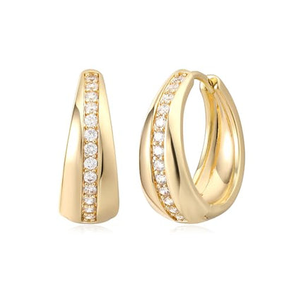 Women Gold Earrings Huggie Hoop Cubic Zirconia 14K Gold Plated Small Simple Hypoallergenic Everyday Jewelry - style: Band